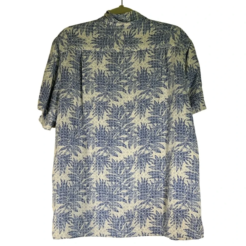 Silk Rayon Blue Floral Print Resort Vacation Short Sleeve Button‎ Down Shirt XL